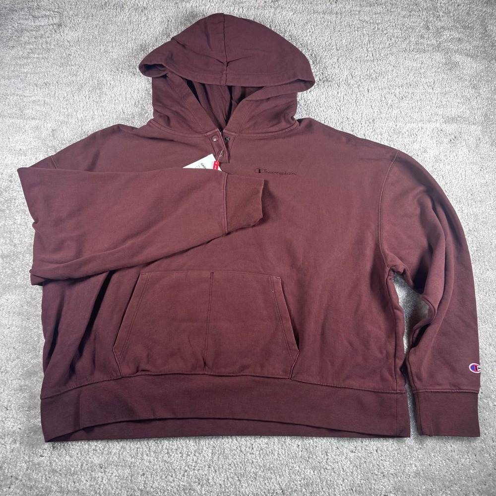 Champion Mens 2X Snap Pullover Hoodie Medium Ruby Red Garment Wash CPW253TL09028